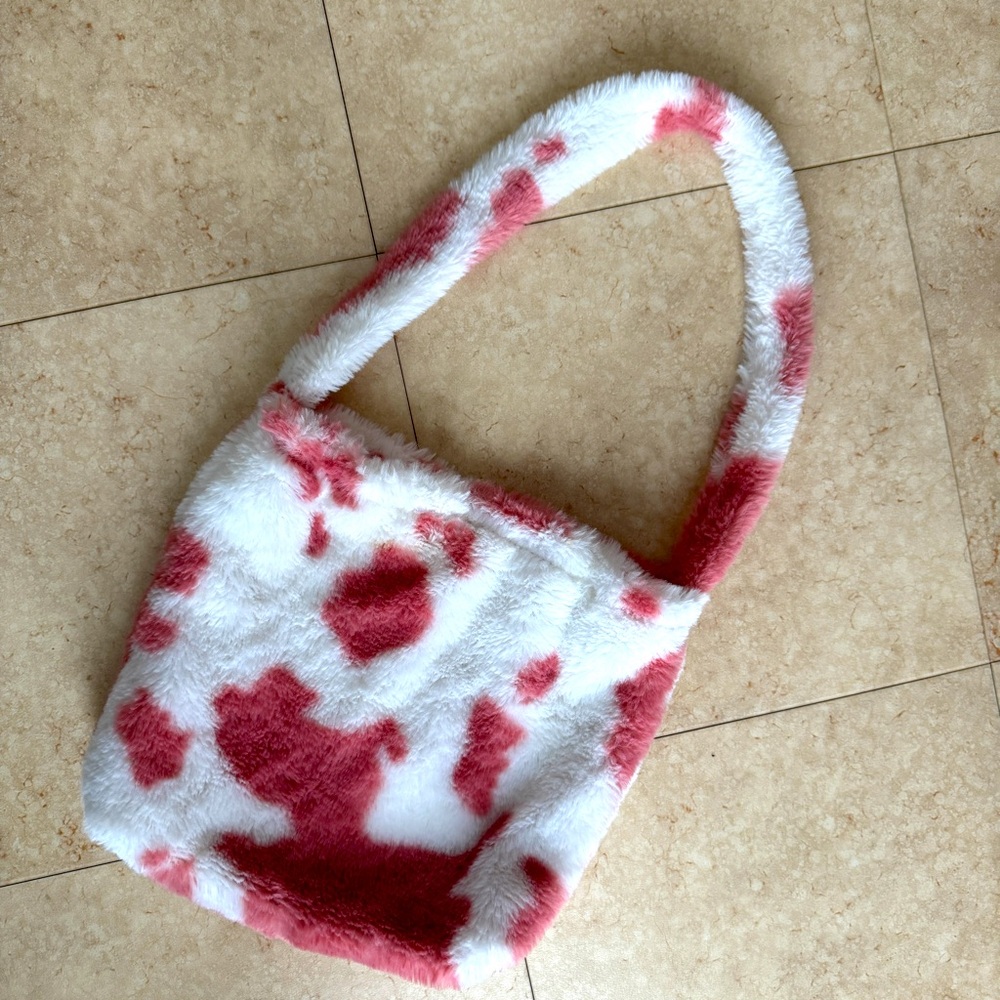 White & Pink Cow Print Tote Bag